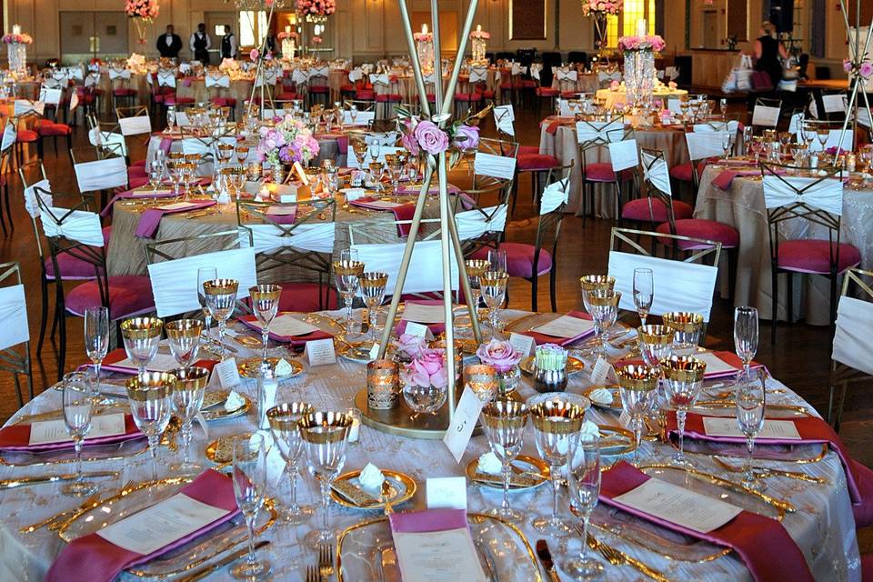 Table setup with decorated centerpiece