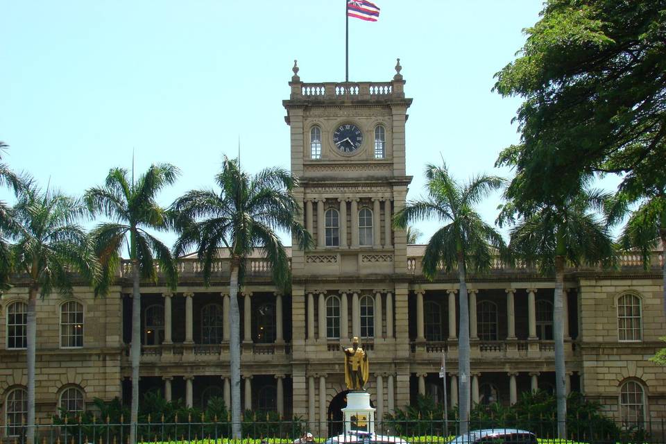 This bronze statue of King Kamehameha I stands directly across the street from 