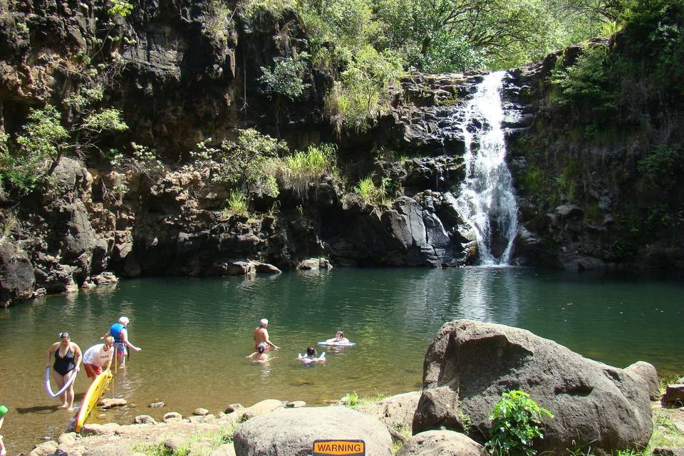 Waimea FallsWaimea Valley- wander through an 1800 acre rainforest and botanical garden to this beautiful waterfall - situated at the base of Ko'olau Mountain Rangewww.waimeavalley.net**wonderful little cafe here-great place for lunch*Fresh fruit smoothies ***