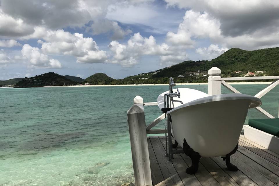 This gorgeous fountain is the centerpiece of Sandals Antigua - overlooking the main pool and the ocean beyond