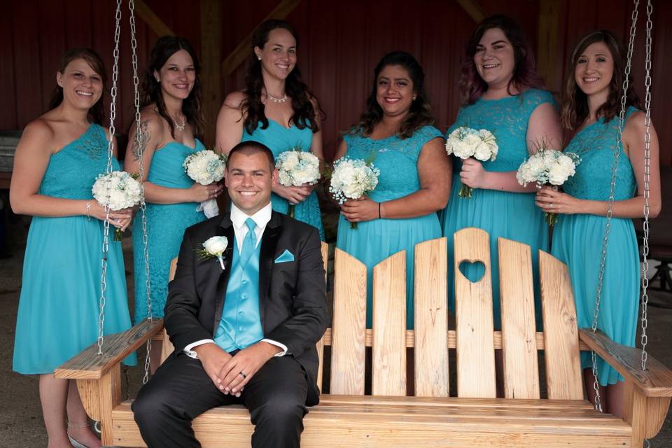 Groom sitting on a bench