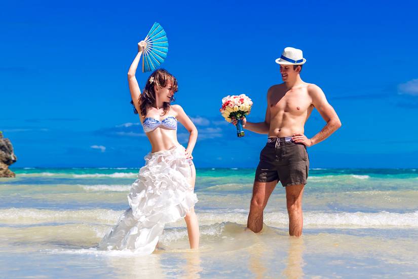 Newlyweds at the beach