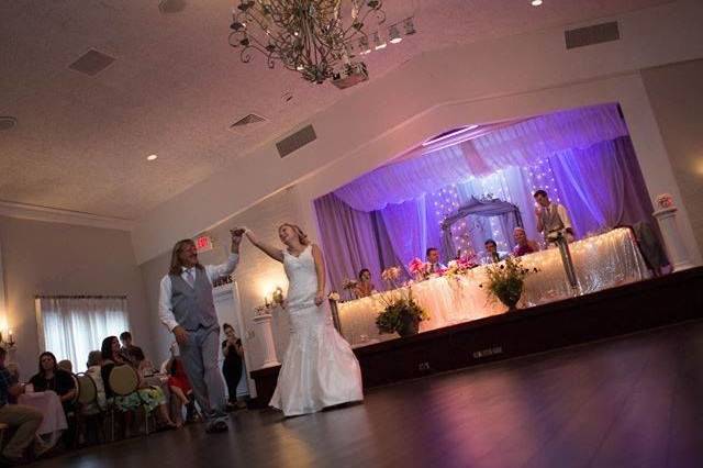 Our Beautiful Grand Ballroom with personalized lighted stage.