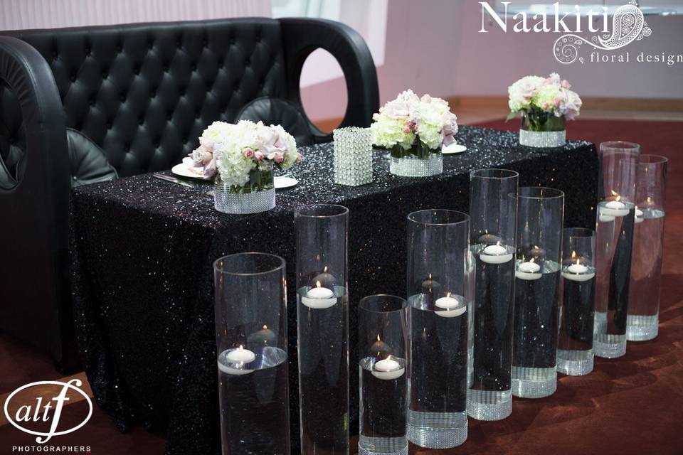 Floral centerpieces and floating candles
