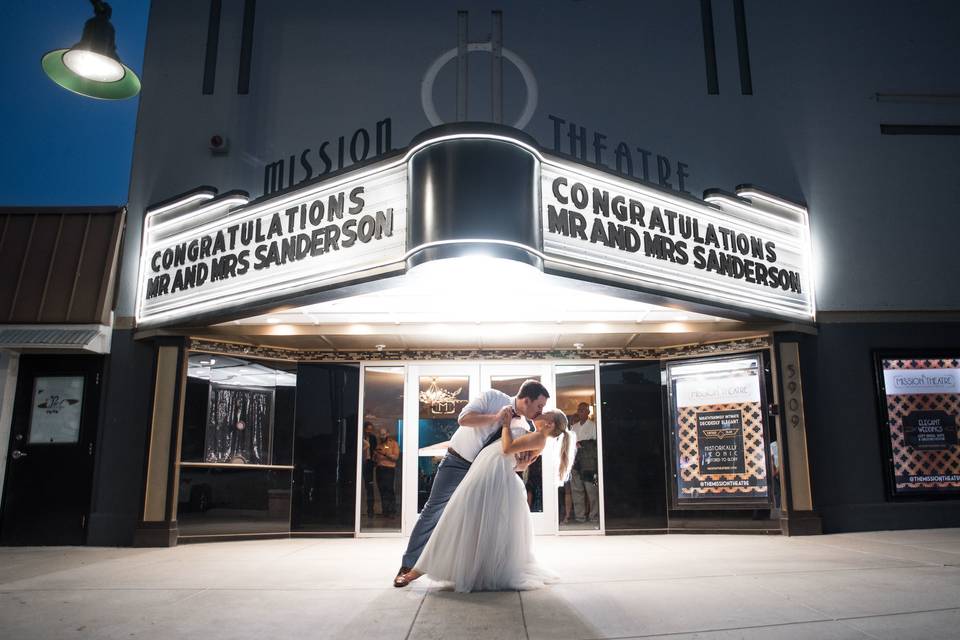 The custom marquee at night