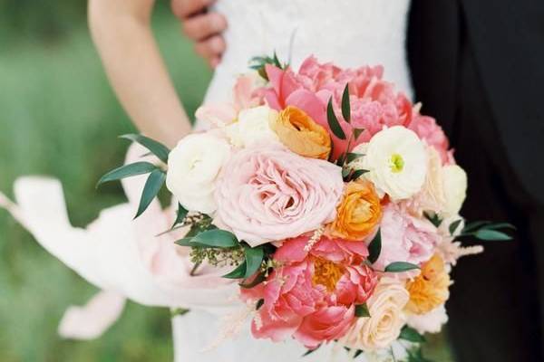 Bride with her bouquet in hand