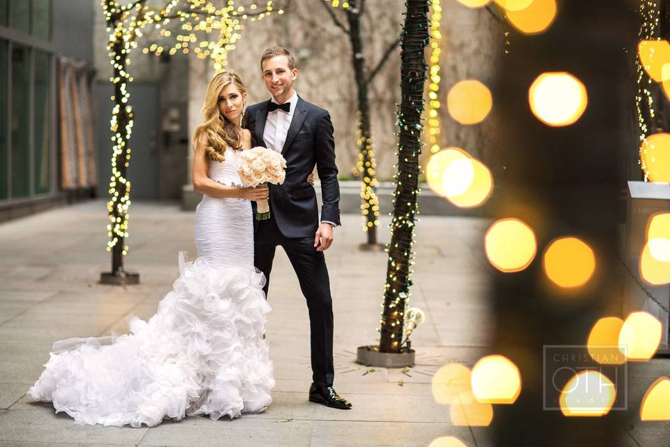 Bride and groom outdoors