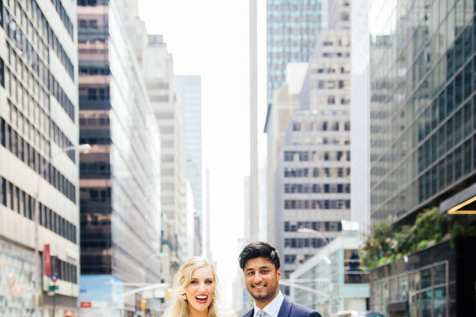 Bride and groom outdoors