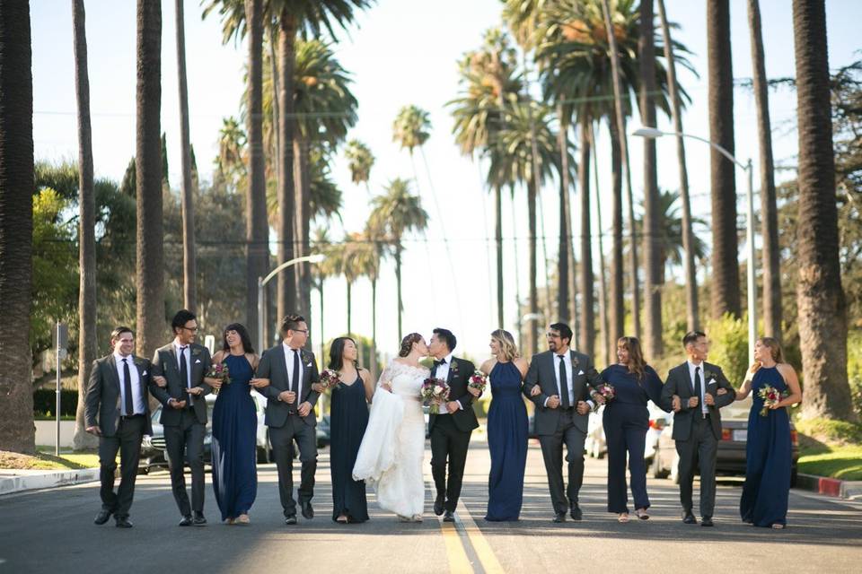 Newlyweds and their wedding party