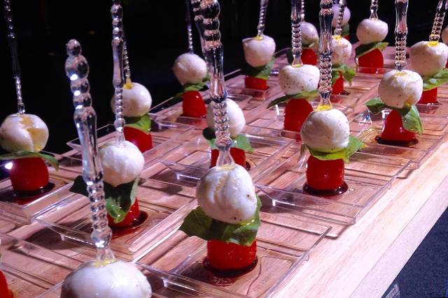 Tomato and mozzarella skewers w/ balsamic glaze