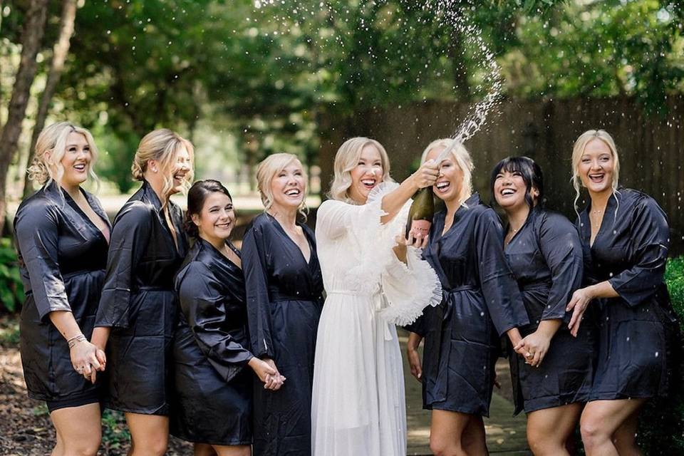 Bride and bridesmaids getting