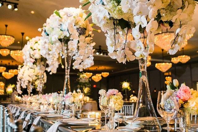 Table setup with centerpieces