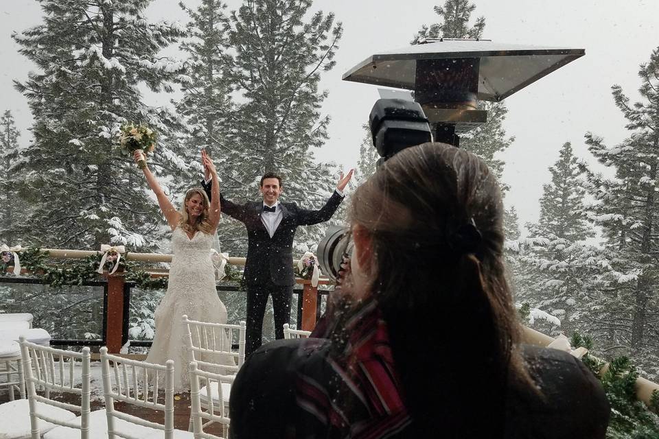 Couple's jump for a photo in Lake Tahoe