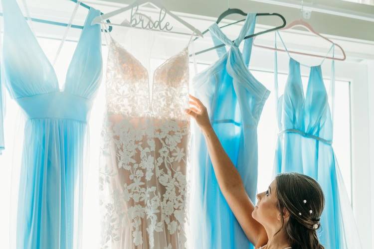 Bride getting ready with dress