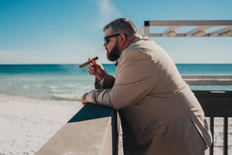 Groom smoking cigar FWB