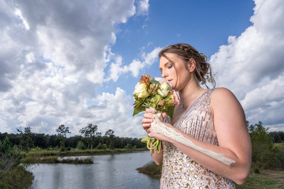 Admiring the bouquet