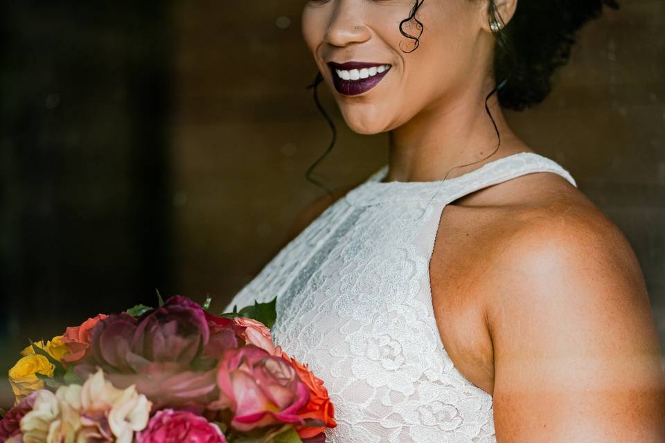 Holding a romantic bouquet