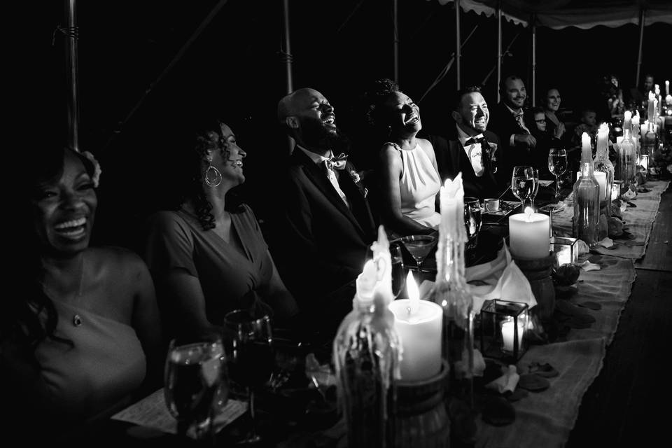 Wedding party laughing