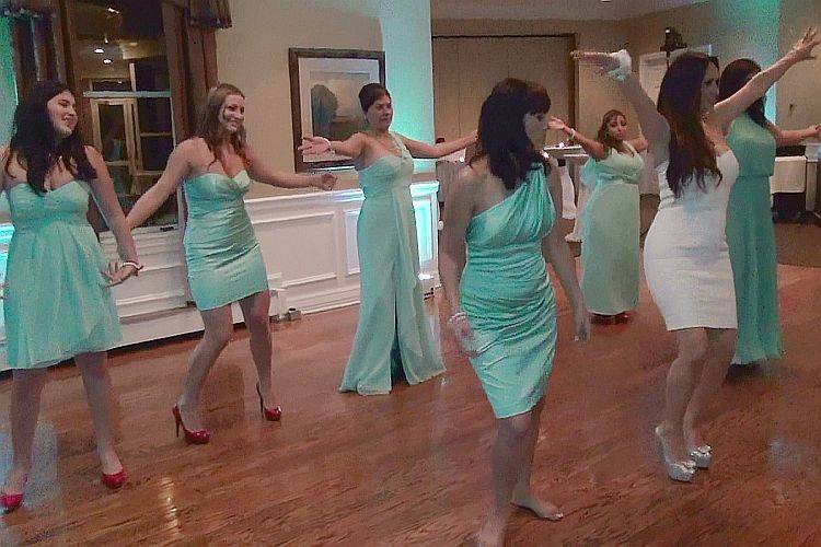 Bridal party dancing