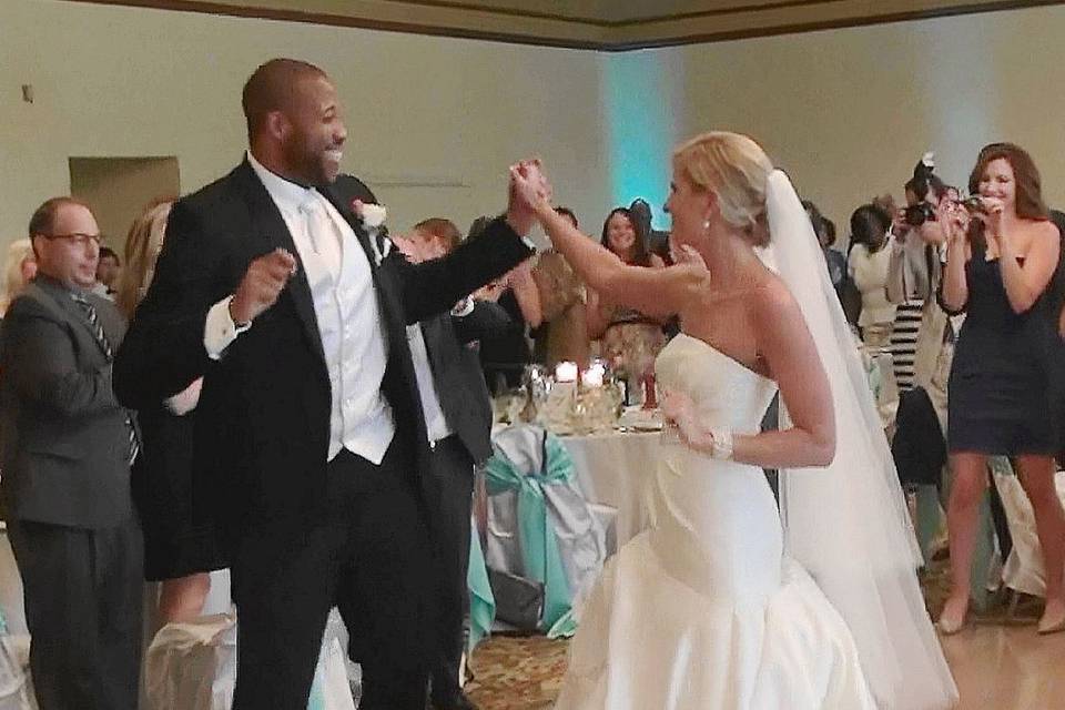 Bridal party dancing