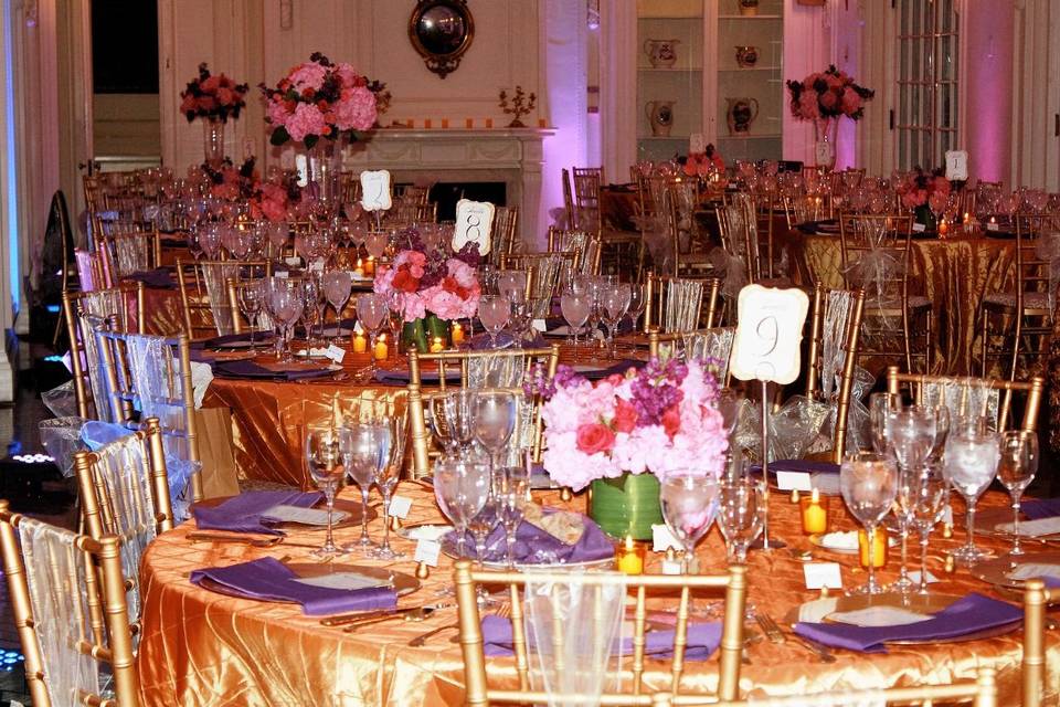 Table setup with flower centerpiece