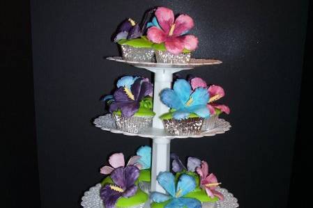 Bright Floral Cupcakes.  Gumpaste flowers on top of each one.