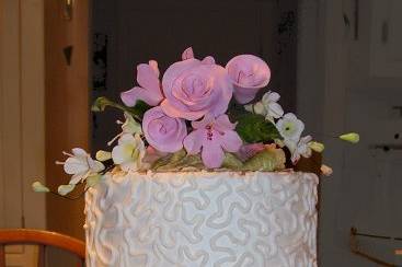White Buttercream with Pink Gumpaste Flowers