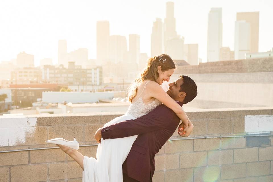 Bride and Groom on rooftop