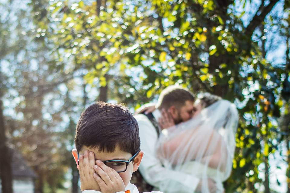 Newlyweds kissing