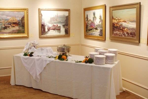 Simple yet elegant food station set up in the Maddocks Gallery