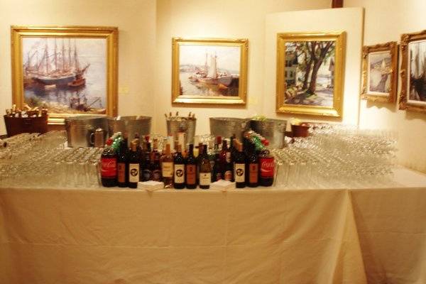 This is one example of how the bar area can be set up. Pictured here, Harvest Catering's full bar is stationed in the far right corner of the Maddocks Gallery.