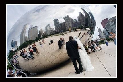 Chicago Bean Cloud Bride and Groom between ceremony and reception
