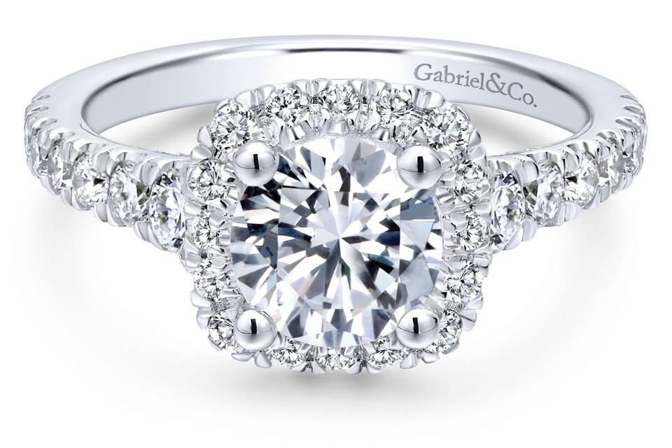 ER12761R4W44JJ	We've elevated a simple, timeless halo engagement ring design with carefully selected pave diamonds, placed not just in the halo but also strategically along the band and in the gallery.