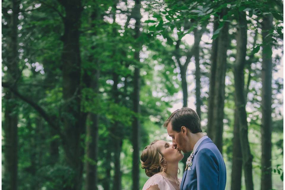 Newlyweds in forest