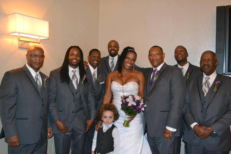 The couple and groomsmen