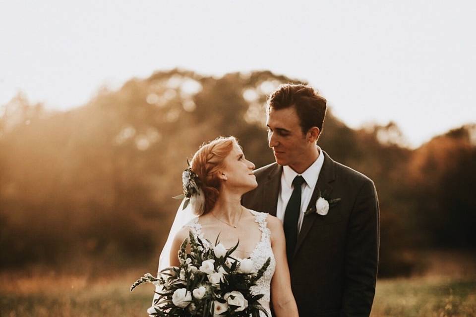 A sunlit wedding portrait