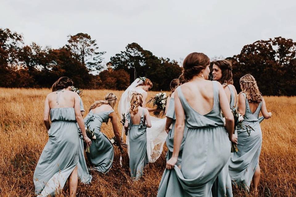 Wedding party in a field