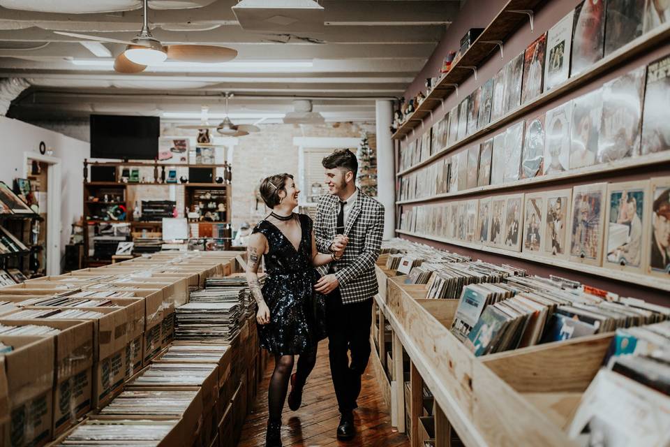 Couple in a record shop