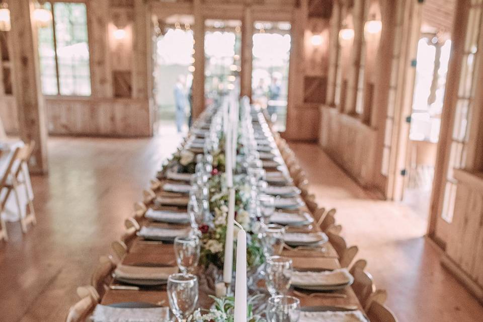 A gathered wedding table