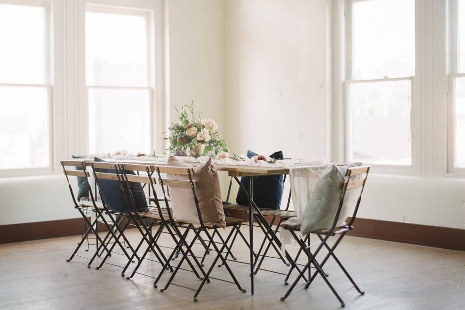 Soiree tables and bistro chairs