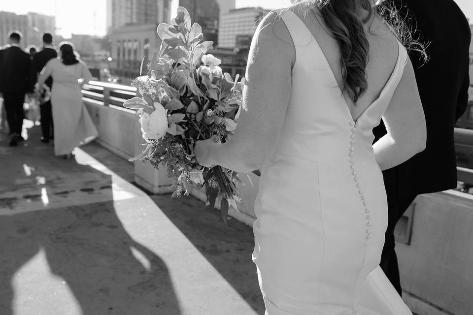 Bride and groom and sunlight