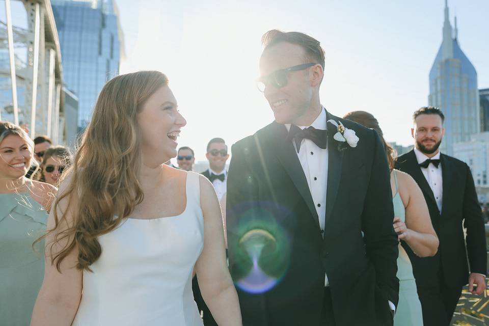 Bride and groom and sunlight
