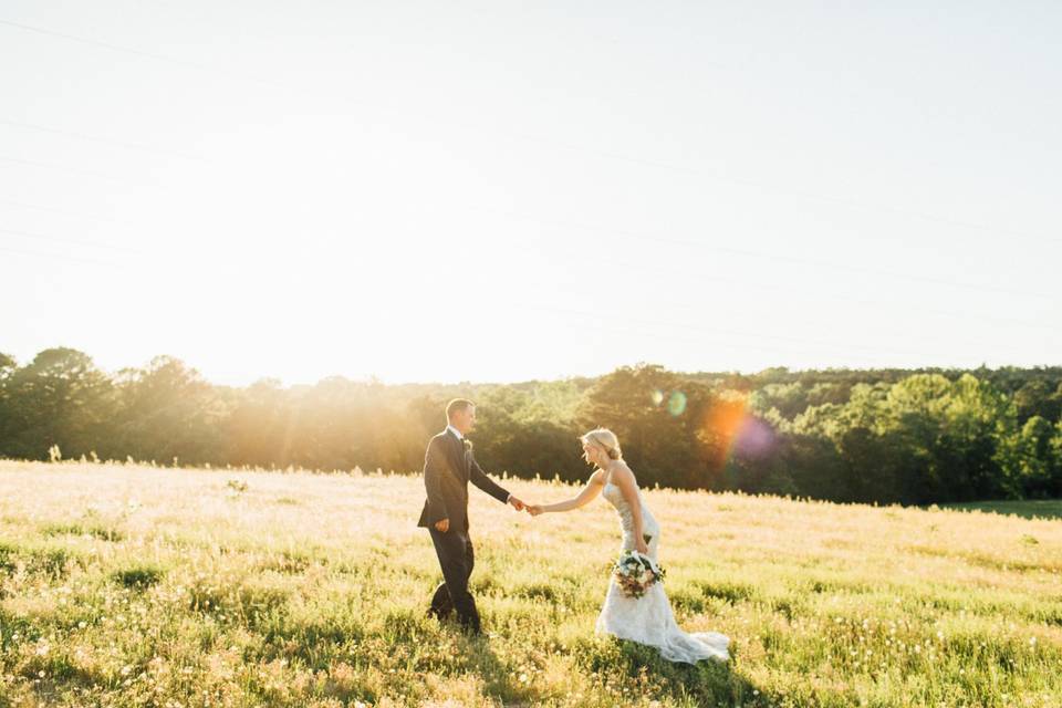 Newlyweds at golden hour
