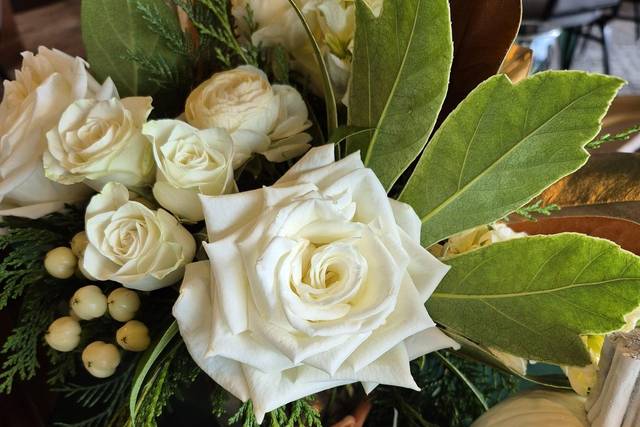 White flowers pumpkin decor