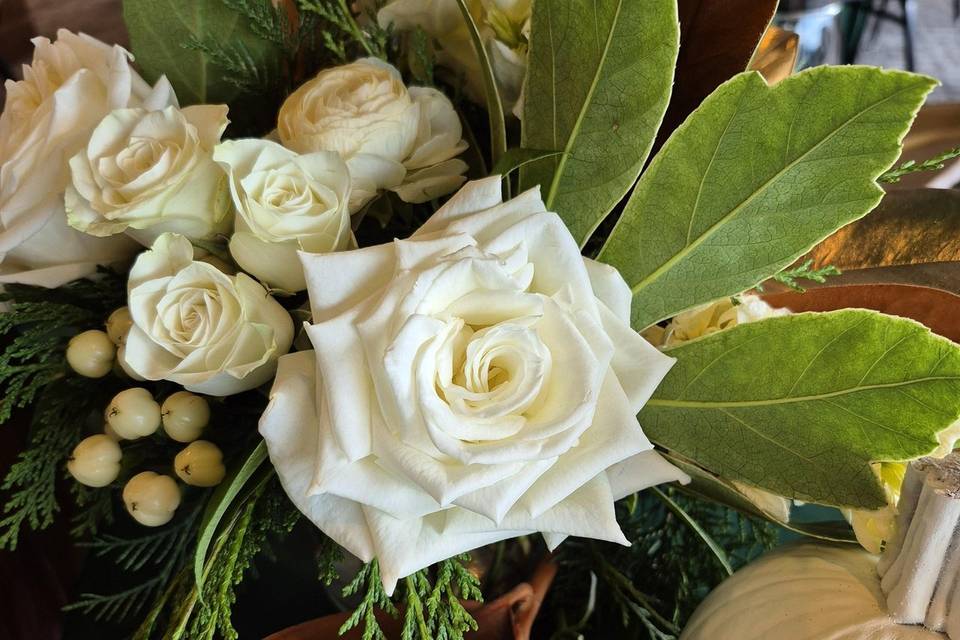 White flowers pumpkin decor