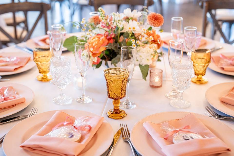 Peach and pink table setting