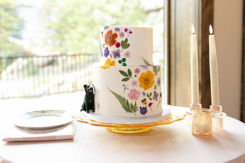 Dog on wedding cake