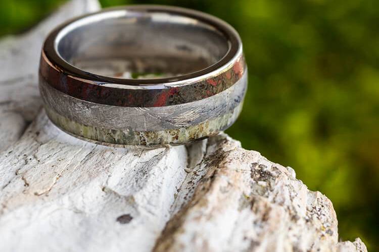 Meteorite Ring with Antler