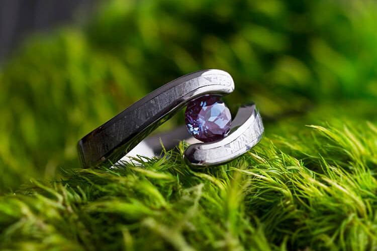 Meteorite Wedding Ring Set with Diamond Ring | Jewelry by Johan