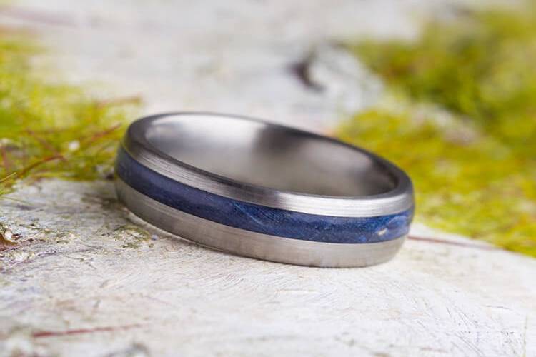 Blue Wood and Titanium Ring
